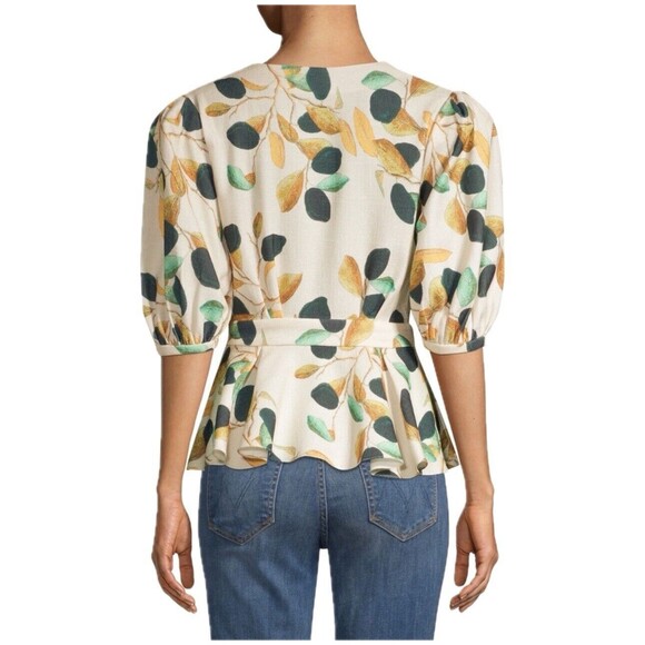 NWOUT PatBO Fruta Print Wrap Blouse Size L Wrap Blouse Fruit Print Hem V-neck - Picture 3 of 13